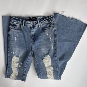 Judy Blue Flare Fit Denim Jeans Women’s Size 7/28 Blue Stretch Distressed Ripped